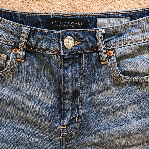 Aeropostale High Waist Denim Shorts Womens Size 6 Raw Frayed Hem Blue - Picture 5 of 13